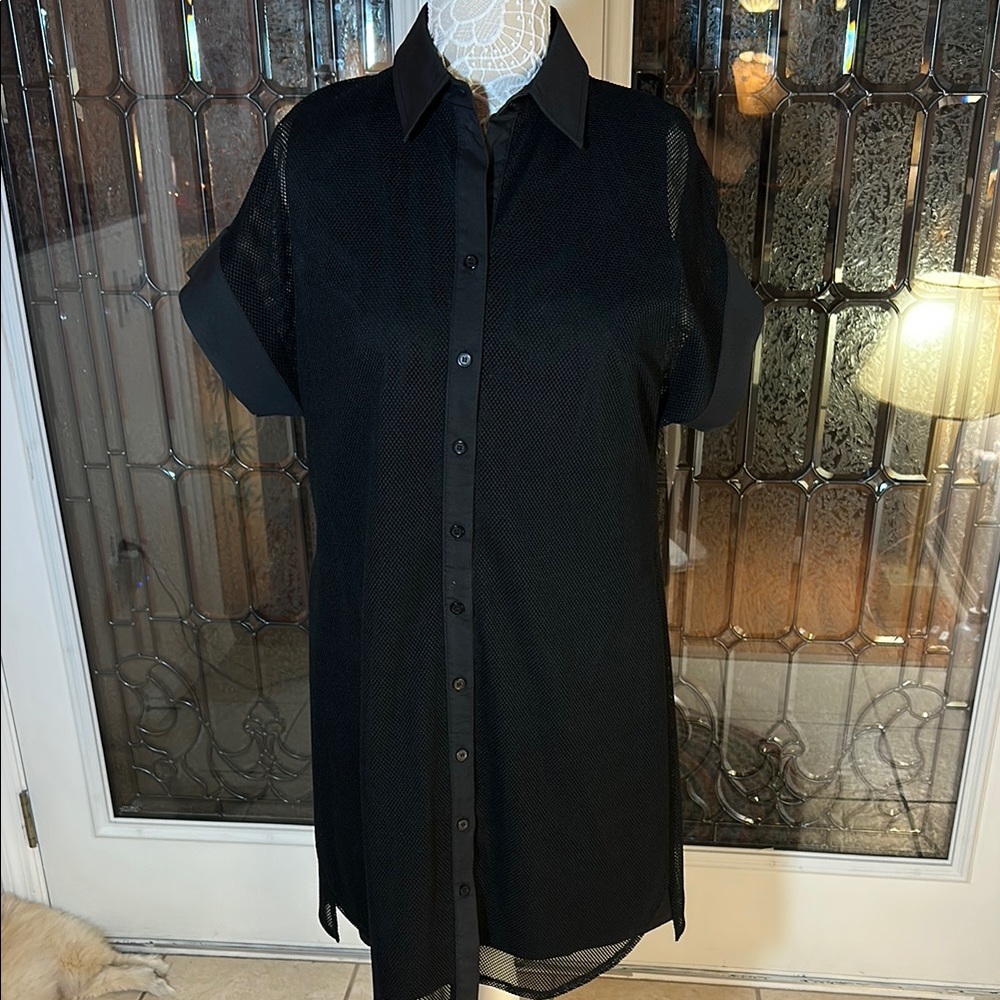 Elegant Black Sheer Button-Up Dress